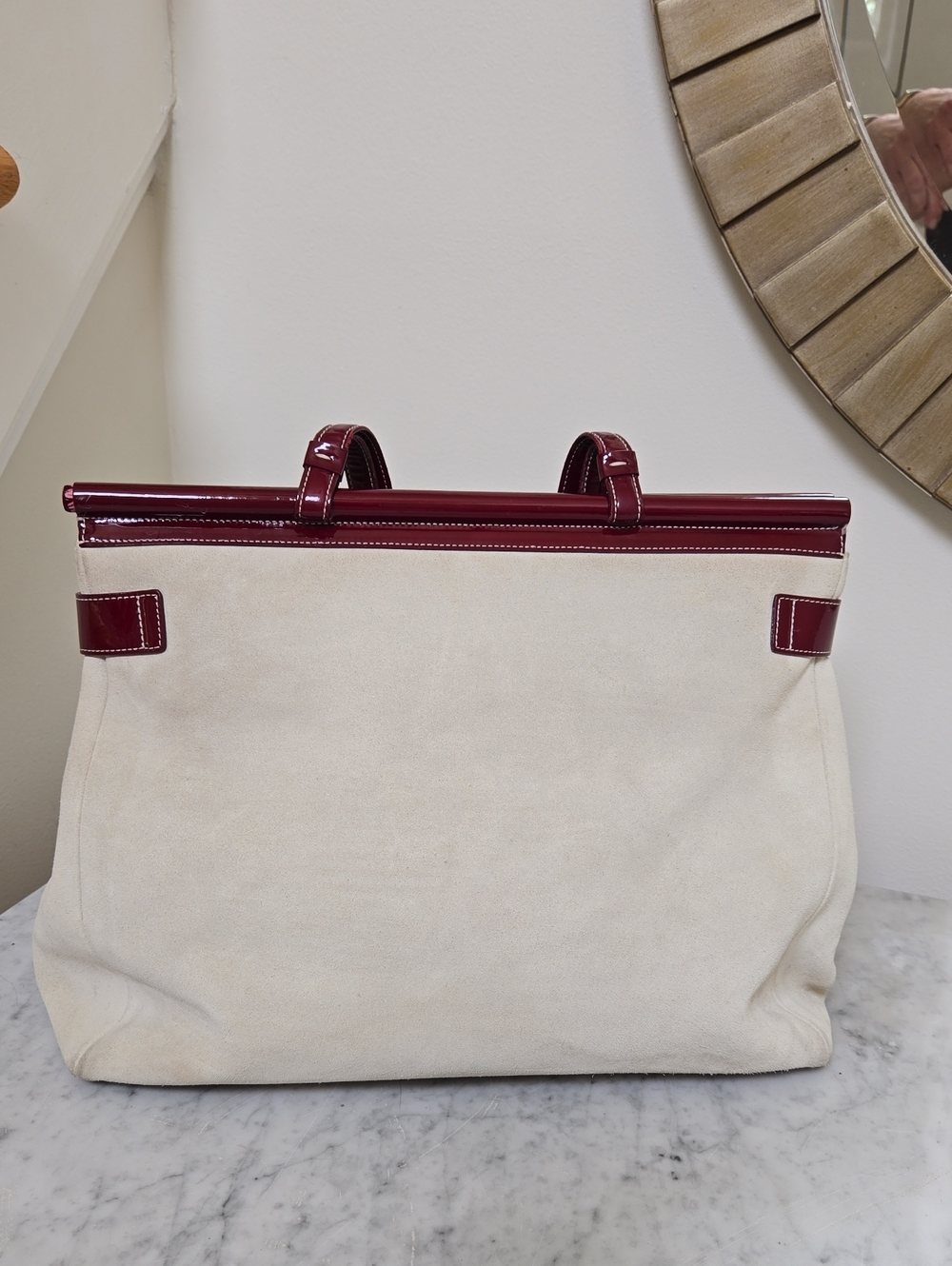 Vintage Coach Suede Top Handle Burgundy/White Bag
